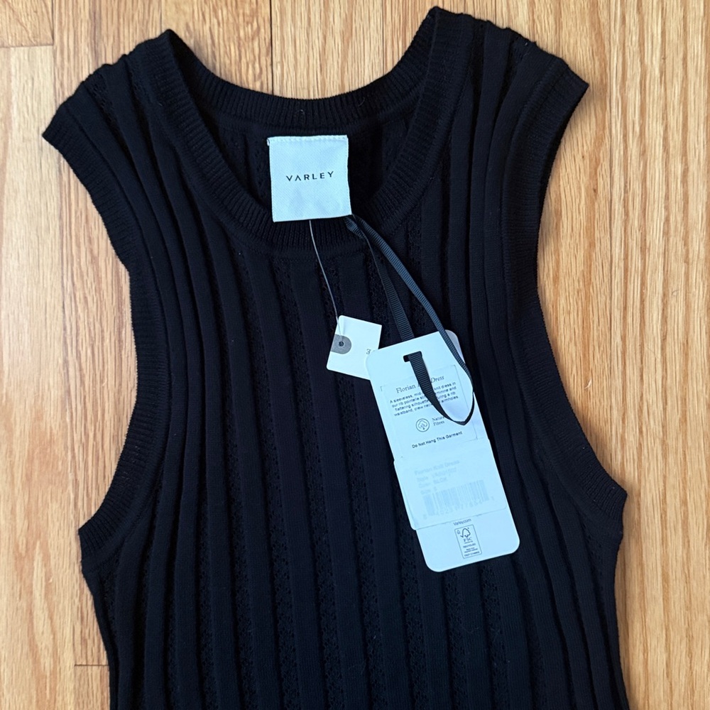 VARLEY Black Florian Knit Midi Dress  S 100% Cotton - Picture 4 of 6